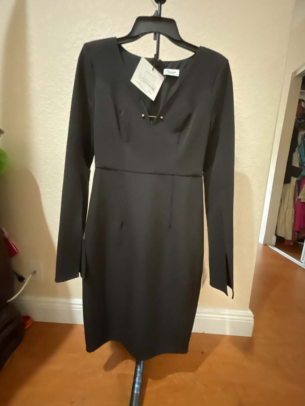 Lummier by Mariano Black Long Sleeve V-Neck Dress Size S